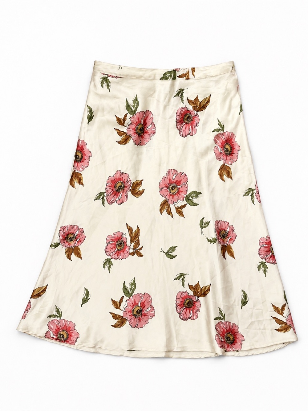 Haute Monde Cream A-Line Skirt with Pink Floral Print